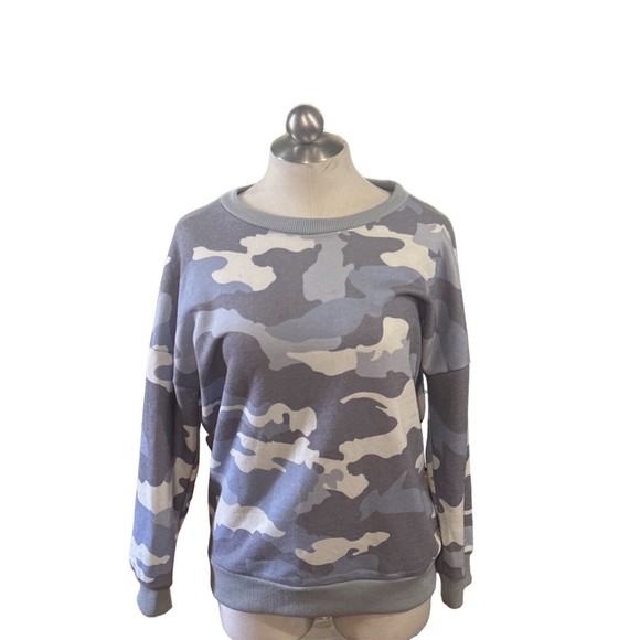 Ecowish Womens Crew Neck Multicolor Camo Long Sleeve Lightweight Sweatshirt Sz M - Picture 1 of 4